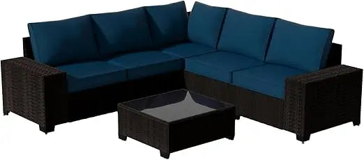 6-Piece Outdoor Sectional Sofa Set with Cushions & Coffee Table