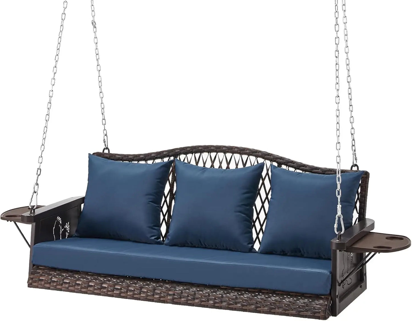 3-Seat Wicker Hanging Porch Swing with Chains (900 lbs Capacity)