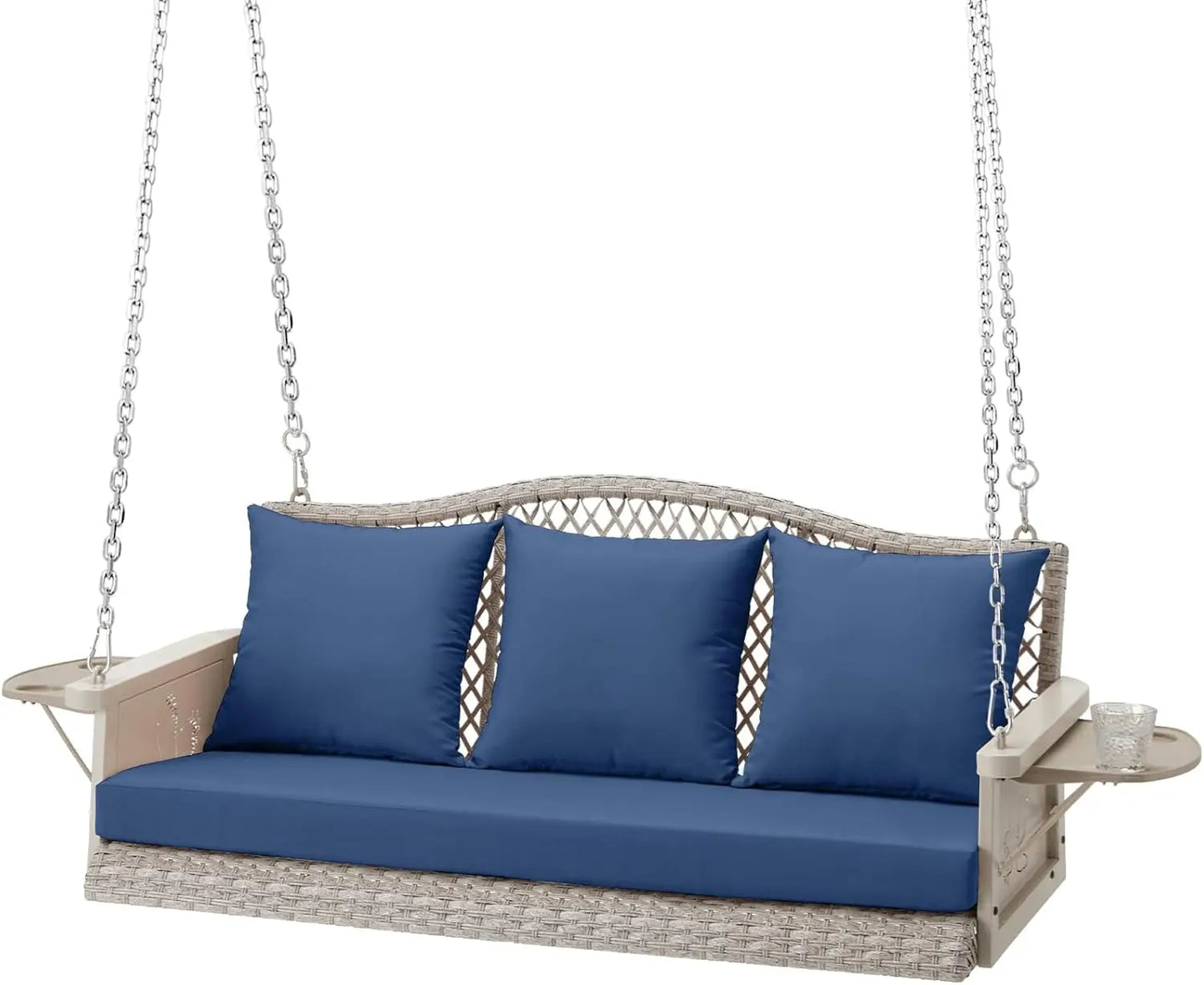 3-Seat Wicker Hanging Porch Swing with Chains (900 lbs Capacity)