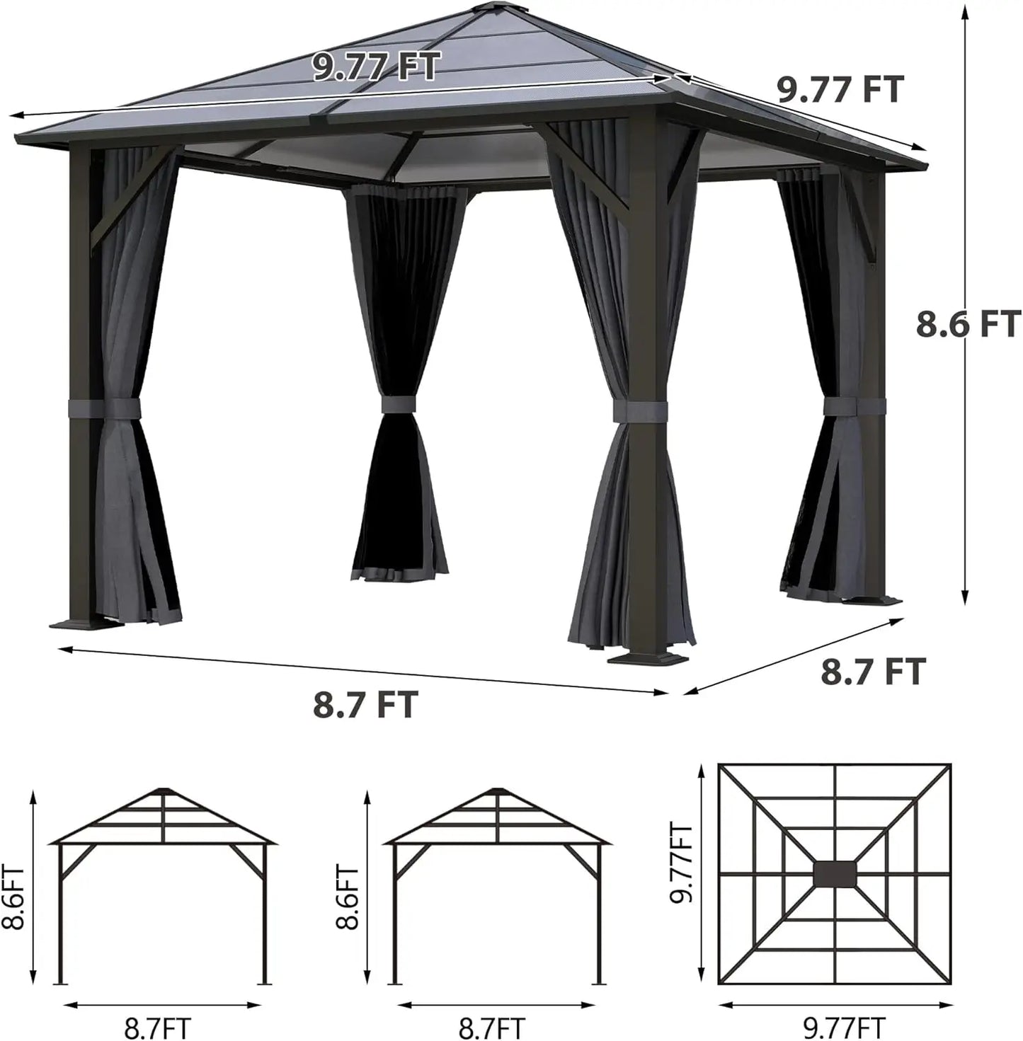 10x10 Hardtop Gazebo with Curtains & Mosquito Netting