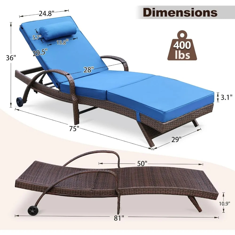 Outdoor Cushion Wicker Chaise Lounge Set