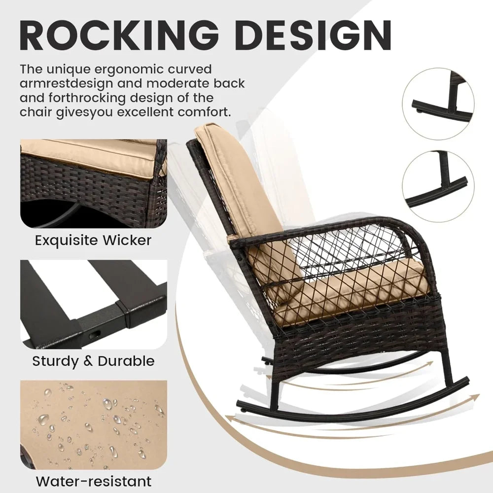 3 pcs Rocking Bistro Set Conversation Chairs PE Wicker Outdoor Chairs