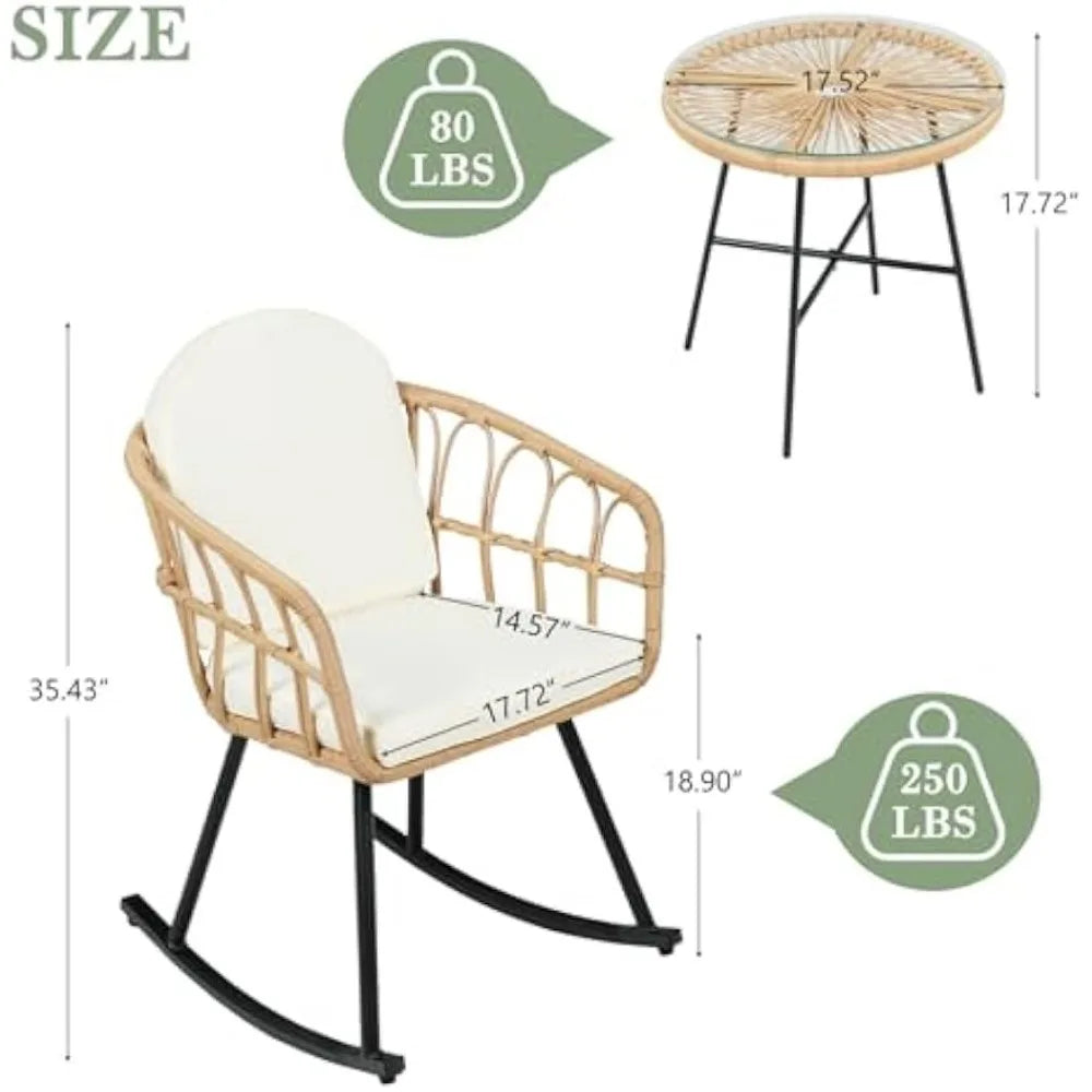 3-Piece Wicker Rocking Chair Patio Set