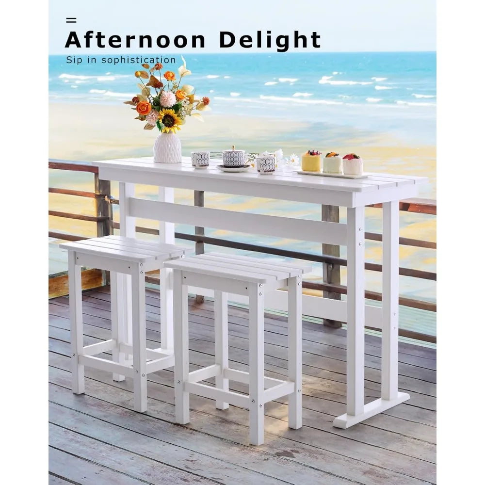 3-Piece HDPE Outdoor Bar Set with High Top Table & 2 Chairs