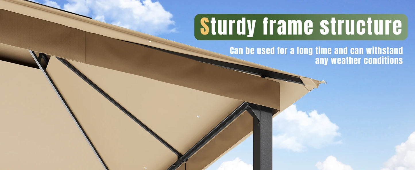 10x12 Outdoor Metal Gazebo with Double Roof & Mosquito Netting