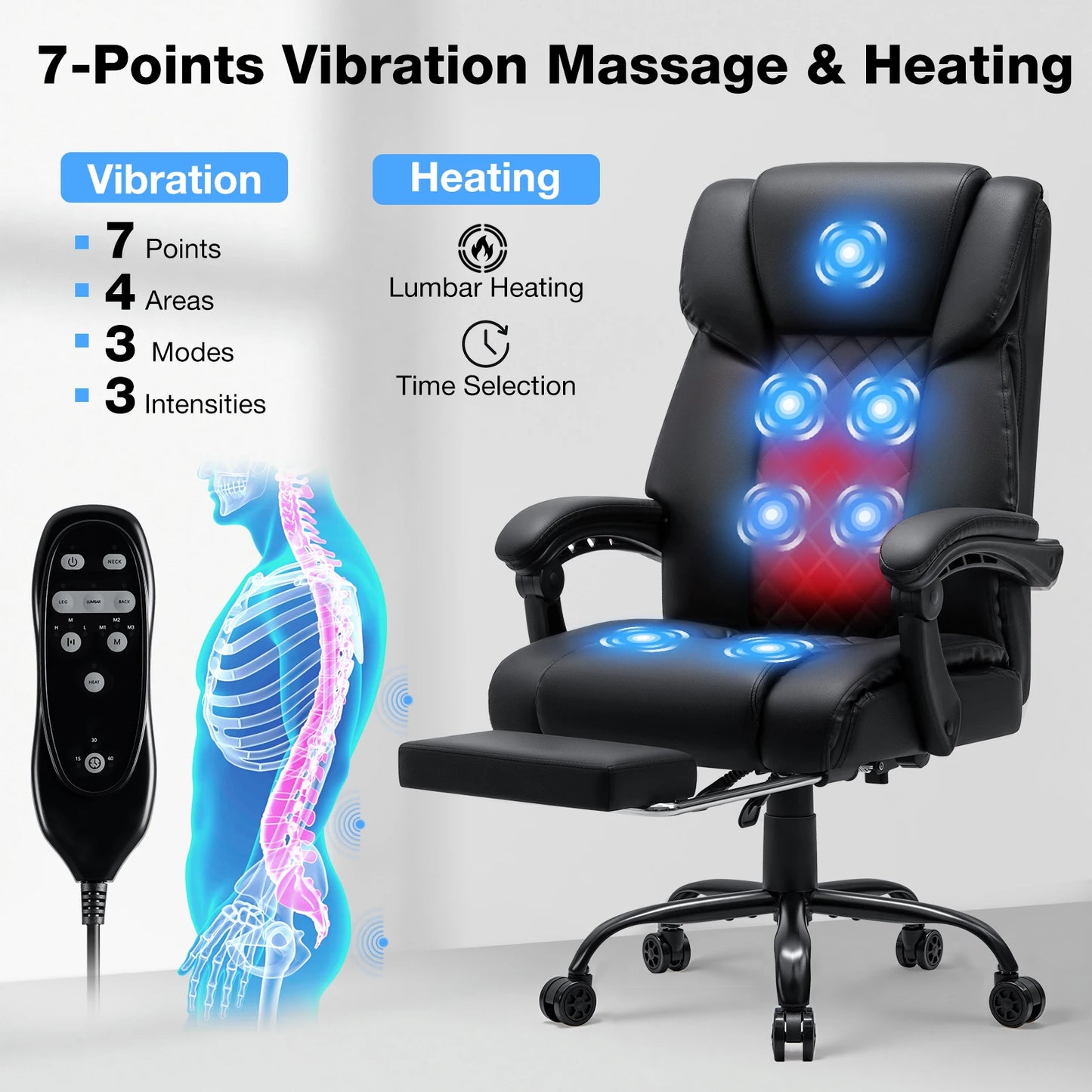 Ergonomic Massage Office Chair with Heat & Footrest