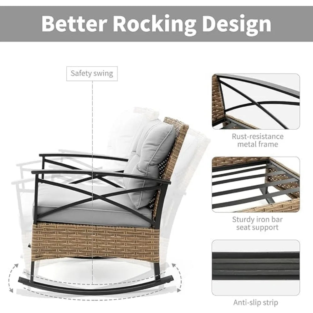 3-Piece Wicker Rocking Patio Set