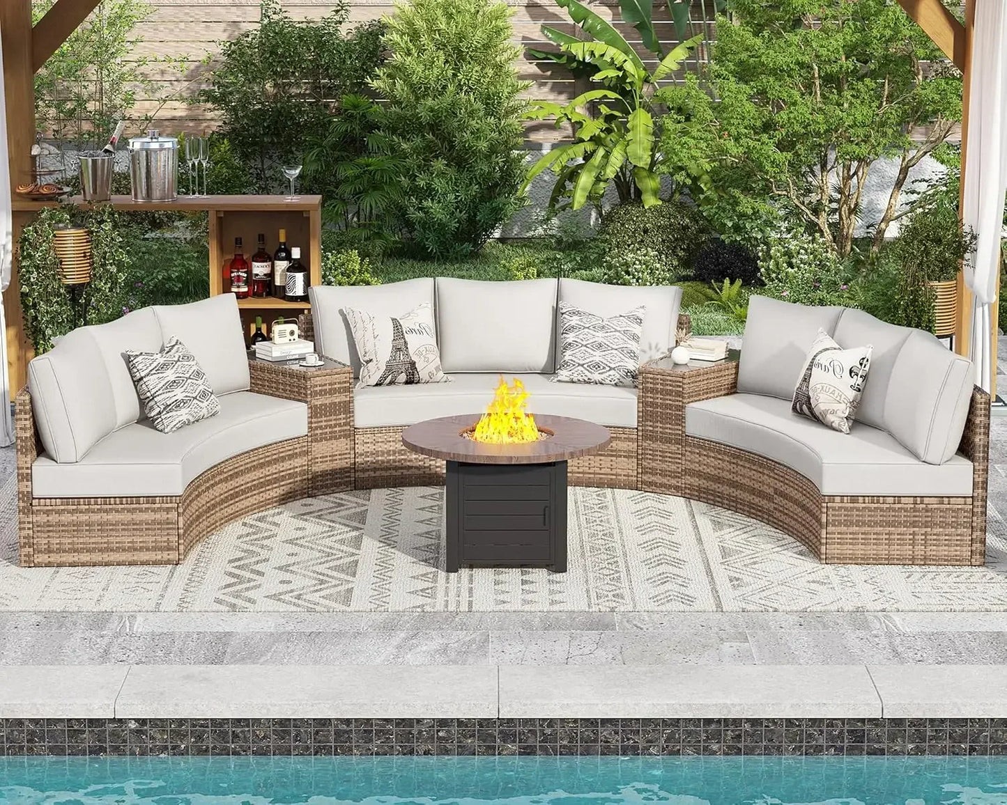 11-Piece Round Half-Moon Patio Set with Storage Table
