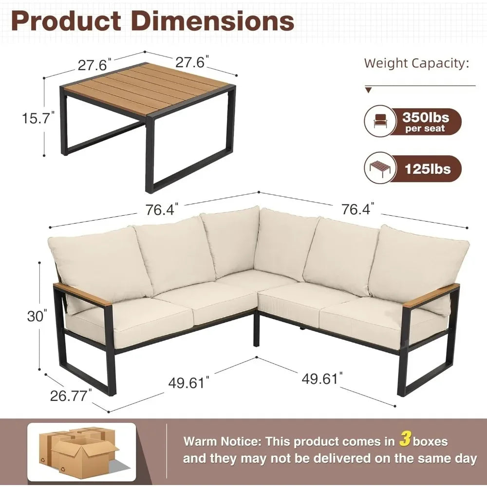 6-Piece L-Shaped Outdoor Sectional Set with Side Table