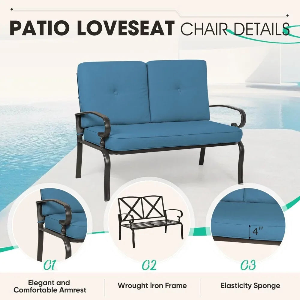 2-Piece Wrought Iron Patio Loveseat Set with Coffee Table