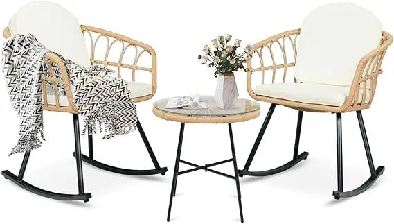 3-Piece Wicker Rocking Chair Patio Set