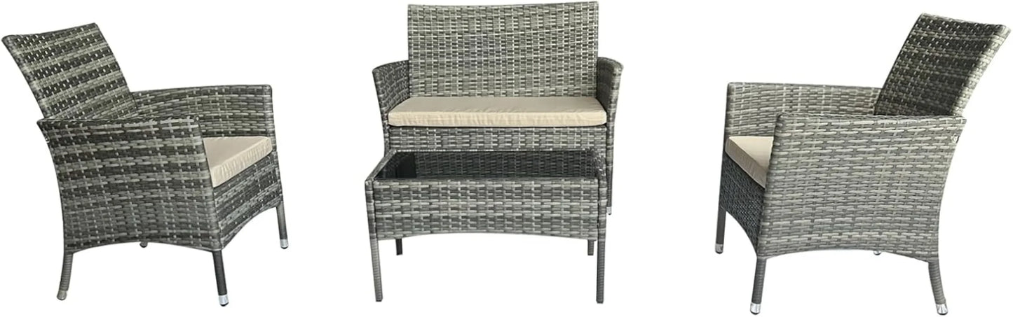 4-Piece Gray Wicker Patio Set with Sofa, Chairs & Side Table