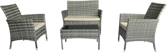 4-Piece Gray Wicker Patio Set with Sofa, Chairs & Side Table