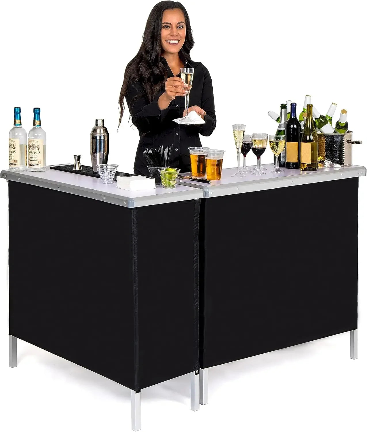 Portable Double Bar Table Set with Multi-Color LED Lights with Carrying Case