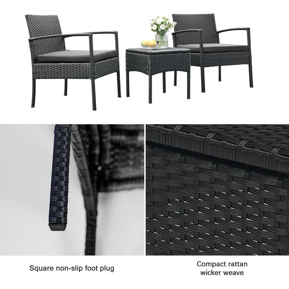3-Piece Rattan Patio Conversation Set