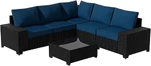 6-Piece Outdoor Sectional Sofa Set with Cushions & Coffee Table