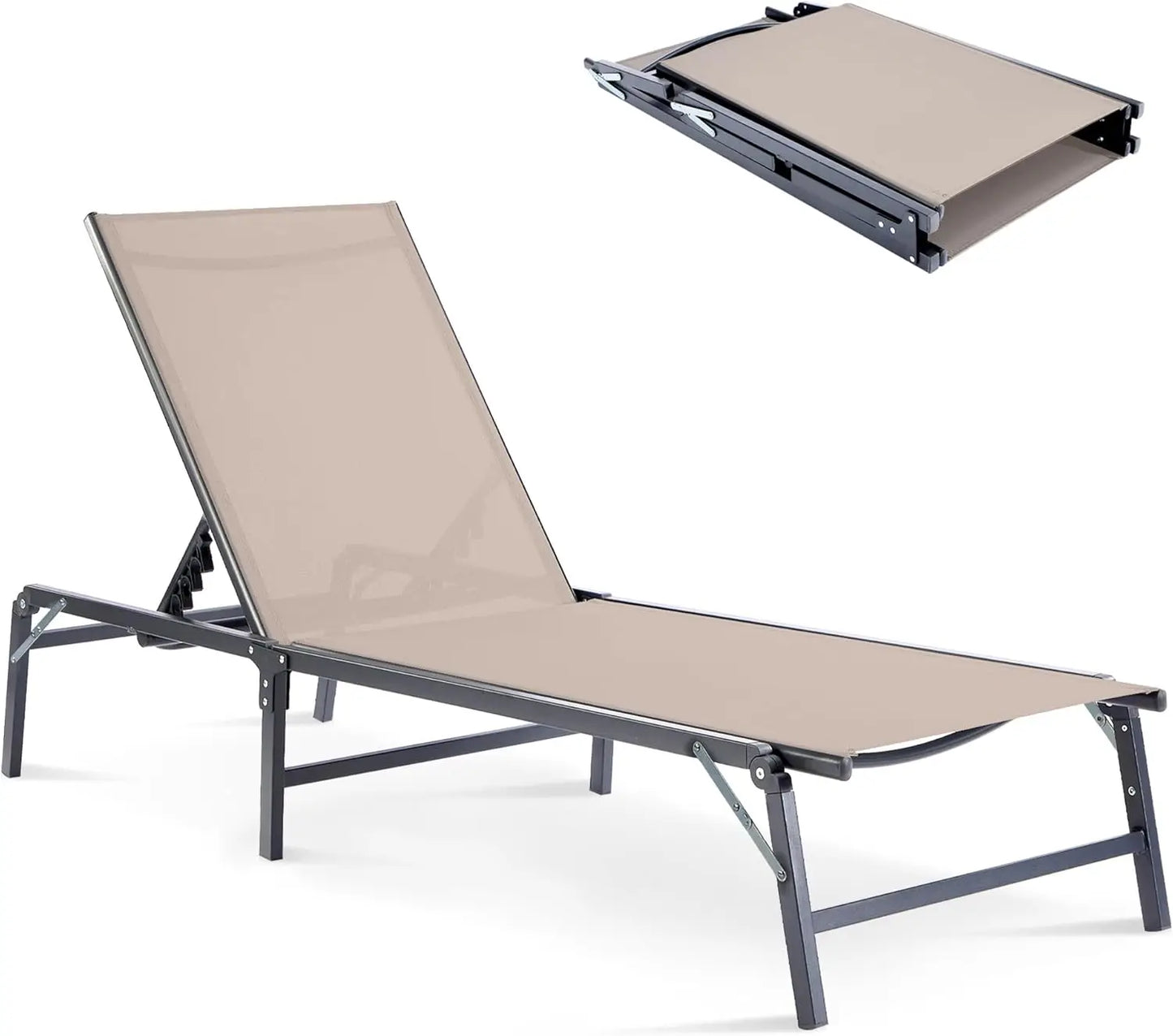 Set of 2 Foldable Outdoor Chaise Lounge Chairs with Adjustable Back