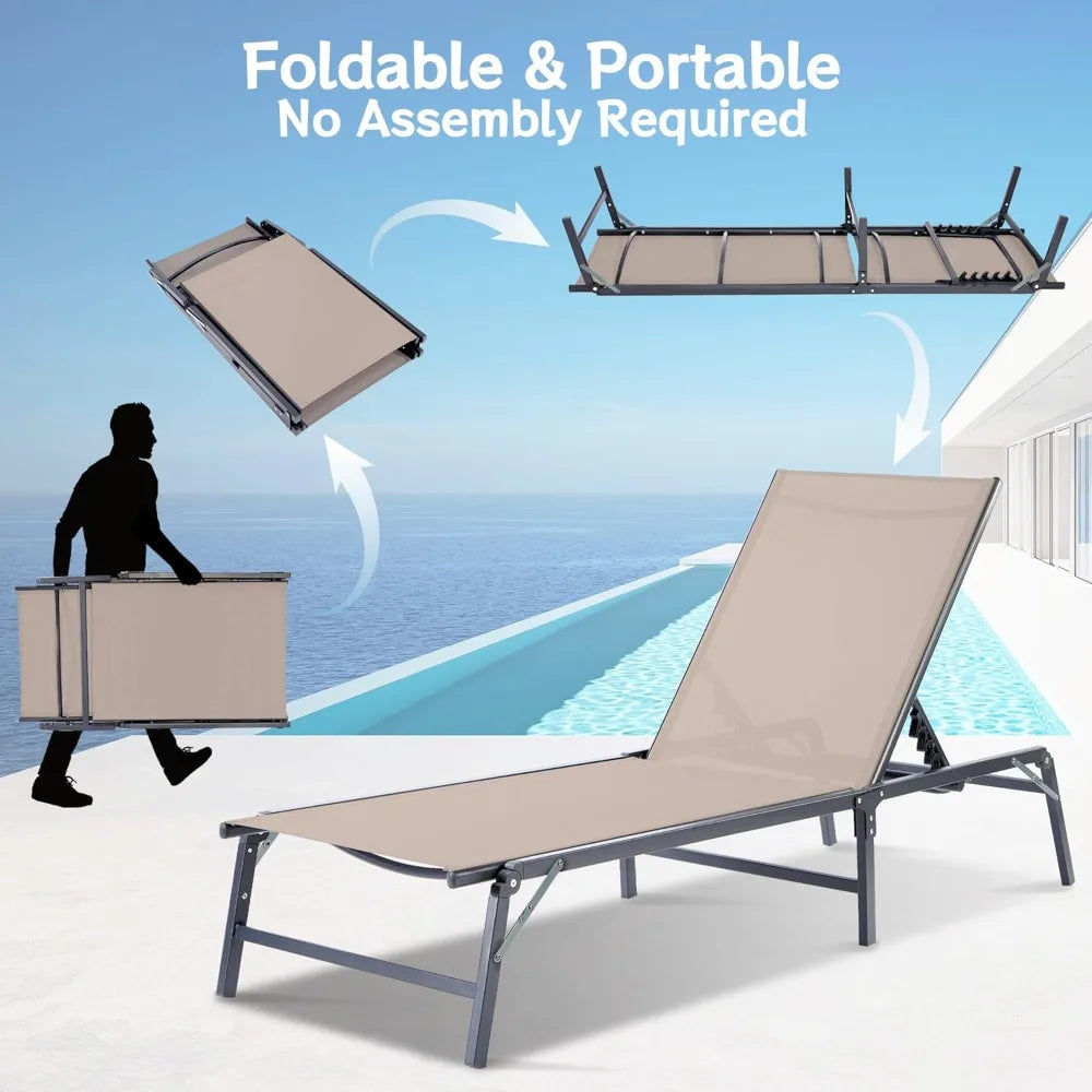 Set of 2 Foldable Outdoor Chaise Lounge Chairs with Adjustable Back