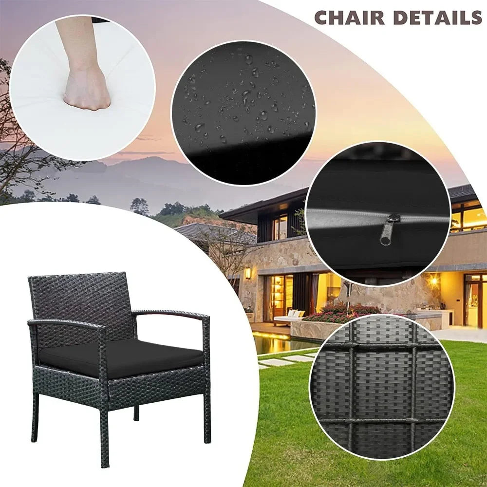 3-Piece Rattan Patio Conversation Set