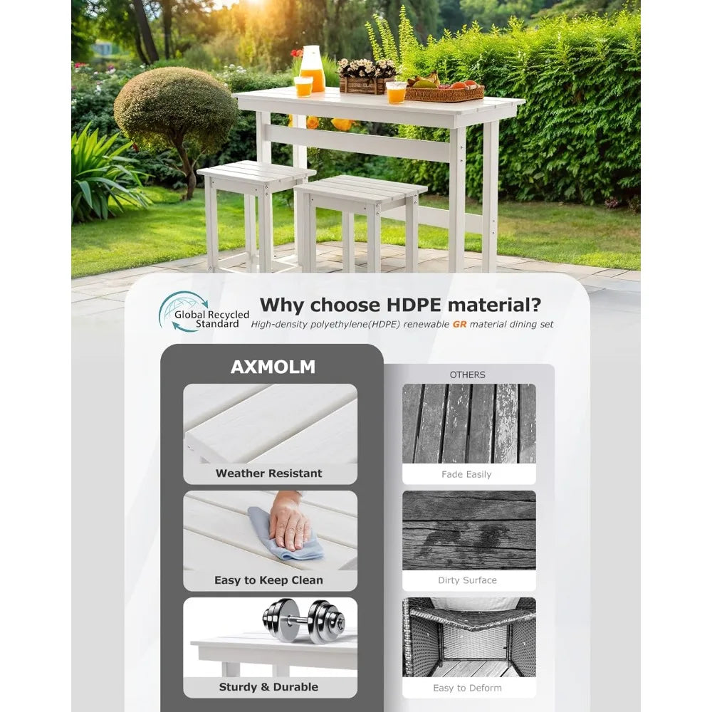 3-Piece HDPE Outdoor Bar Set with High Top Table & 2 Chairs