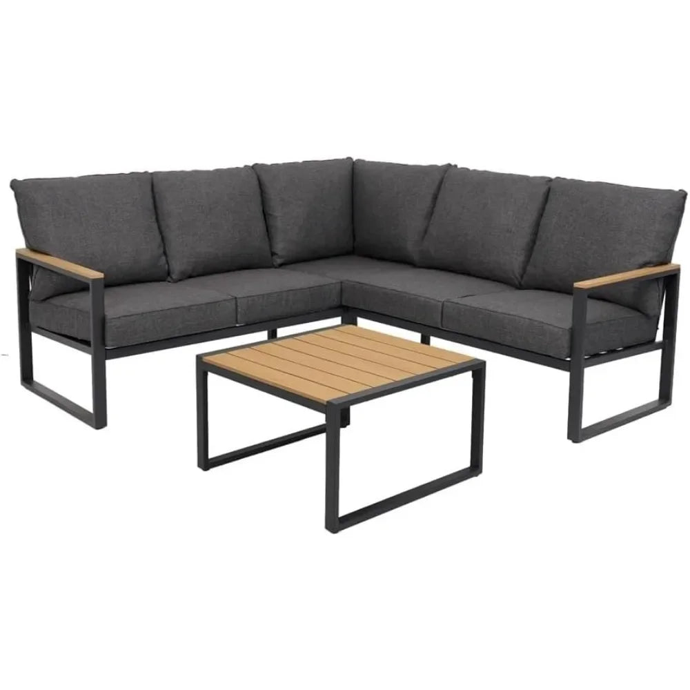 6-Piece L-Shaped Outdoor Sectional Set with Side Table