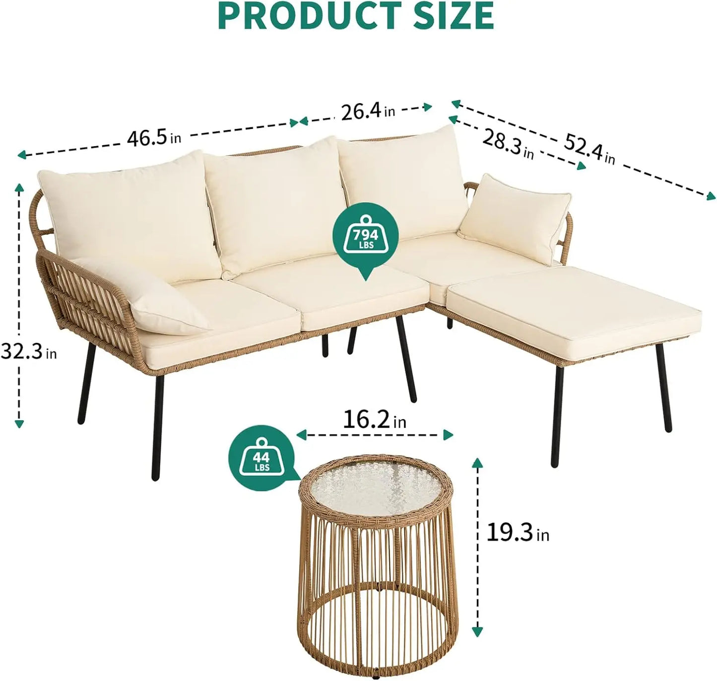 3-Piece Outdoor Wicker L-Shaped Sectional Sofa (4-Seater)
