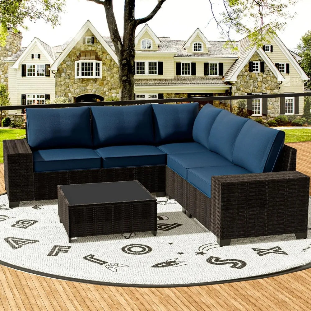 6-Piece Outdoor Sectional Sofa Set with Cushions & Coffee Table