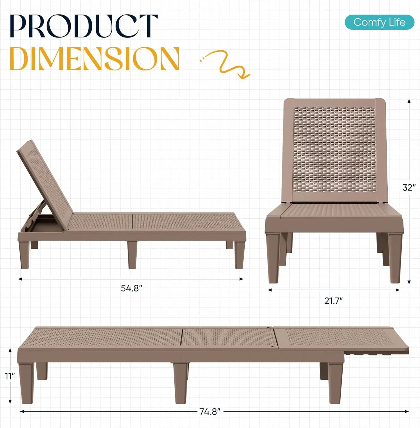 Set of 2 Adjustable Outdoor Chaise Lounge Chairs