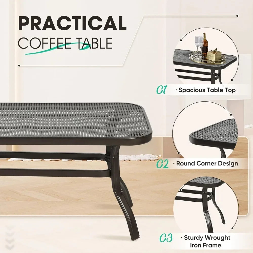 2-Piece Wrought Iron Patio Loveseat Set with Coffee Table