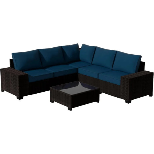 6-Piece Outdoor Sectional Sofa Set with Cushions & Coffee Table