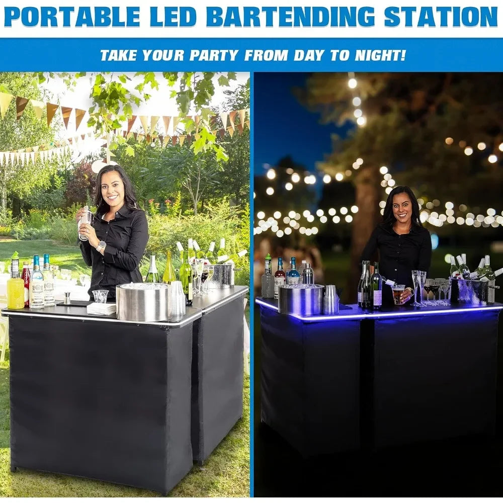 Portable Double Bar Table Set with Multi-Color LED Lights with Carrying Case