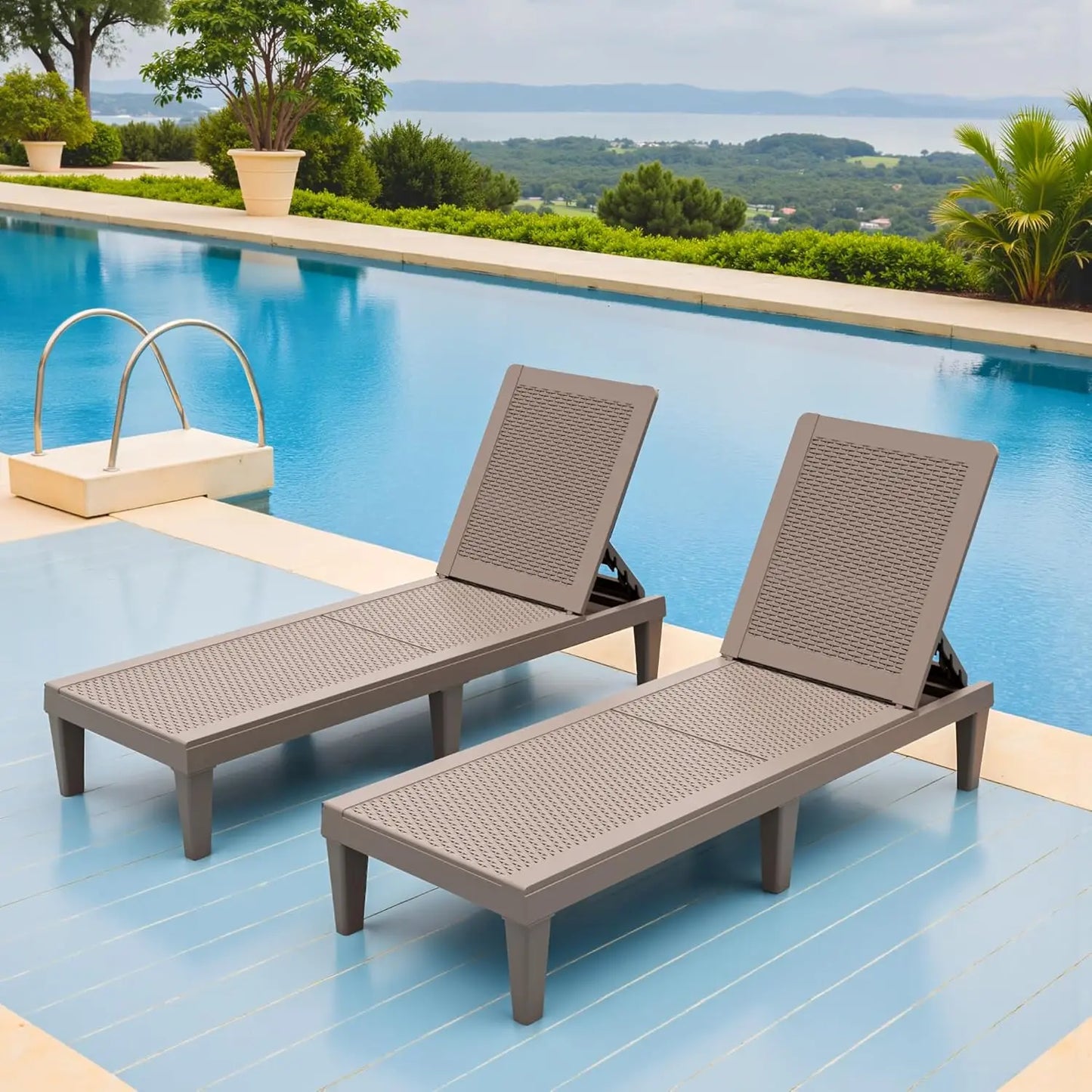 Set of 2 Adjustable Outdoor Chaise Lounge Chairs