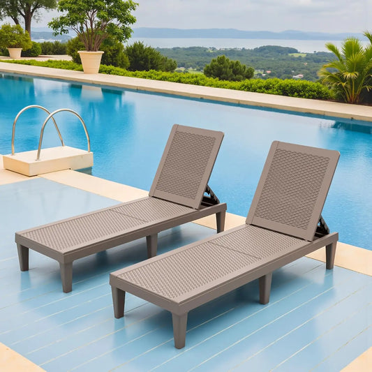 Set of 2 Adjustable Outdoor Chaise Lounge Chairs