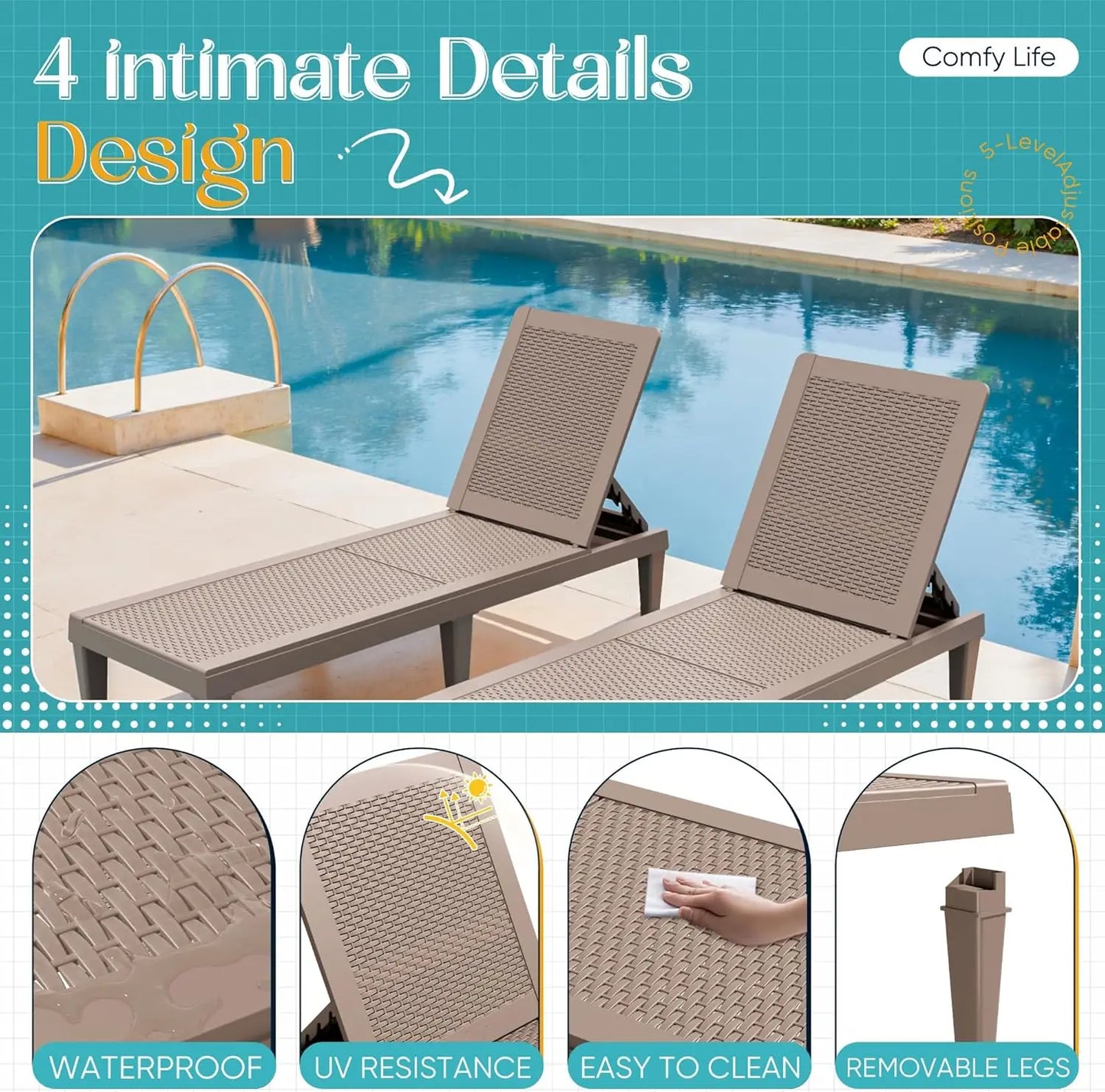 Set of 2 Adjustable Outdoor Chaise Lounge Chairs