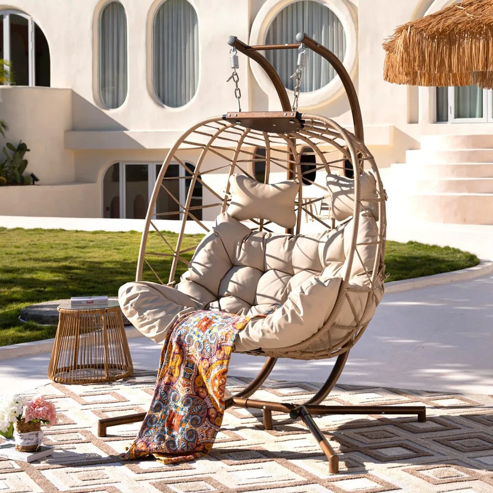 2 Person Wicker Swing Double Egg Hammock Chair with Cushion and Pillow