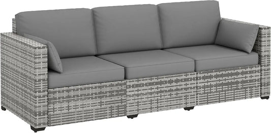 3-Seater PE Wicker Outdoor Patio Sofa with Cushions