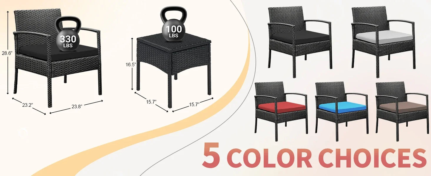 3-Piece Rattan Patio Conversation Set