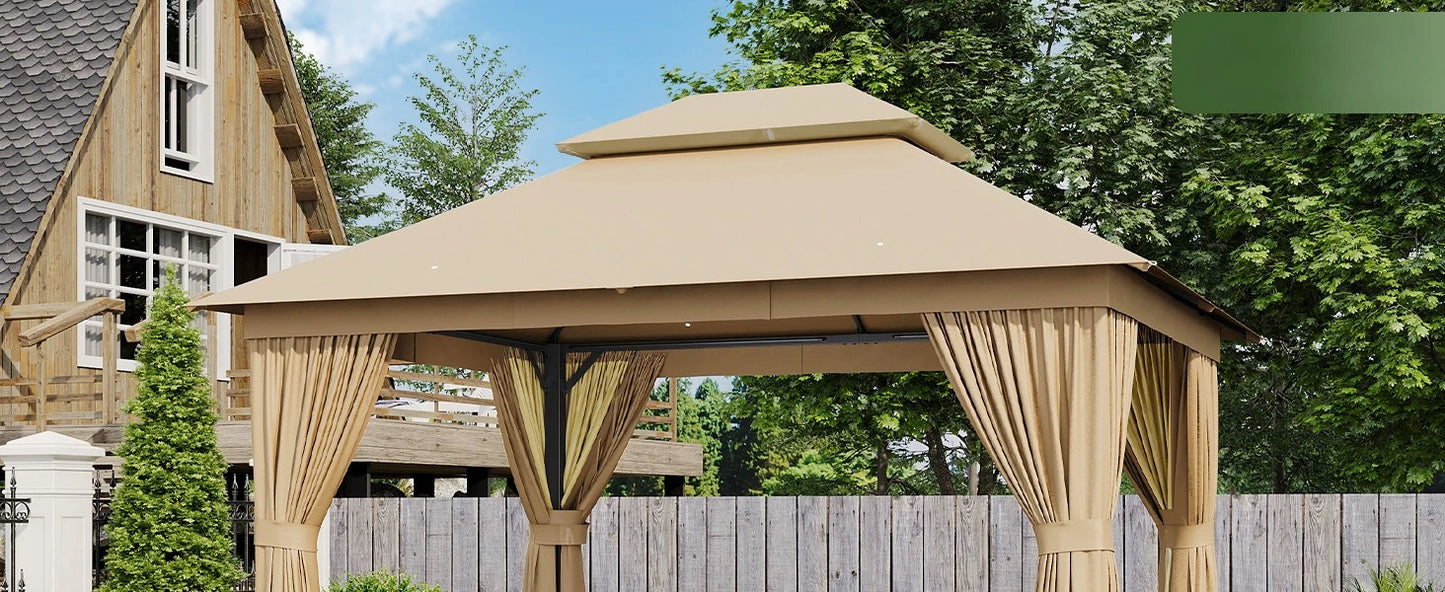10x12 Outdoor Metal Gazebo with Double Roof & Mosquito Netting