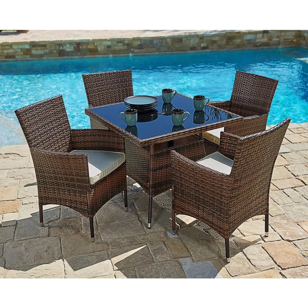 5 Piece Outdoor  All-Weather Wicker Dining Set