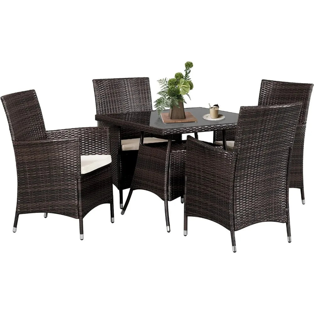 5 Piece Outdoor  All-Weather Wicker Dining Set