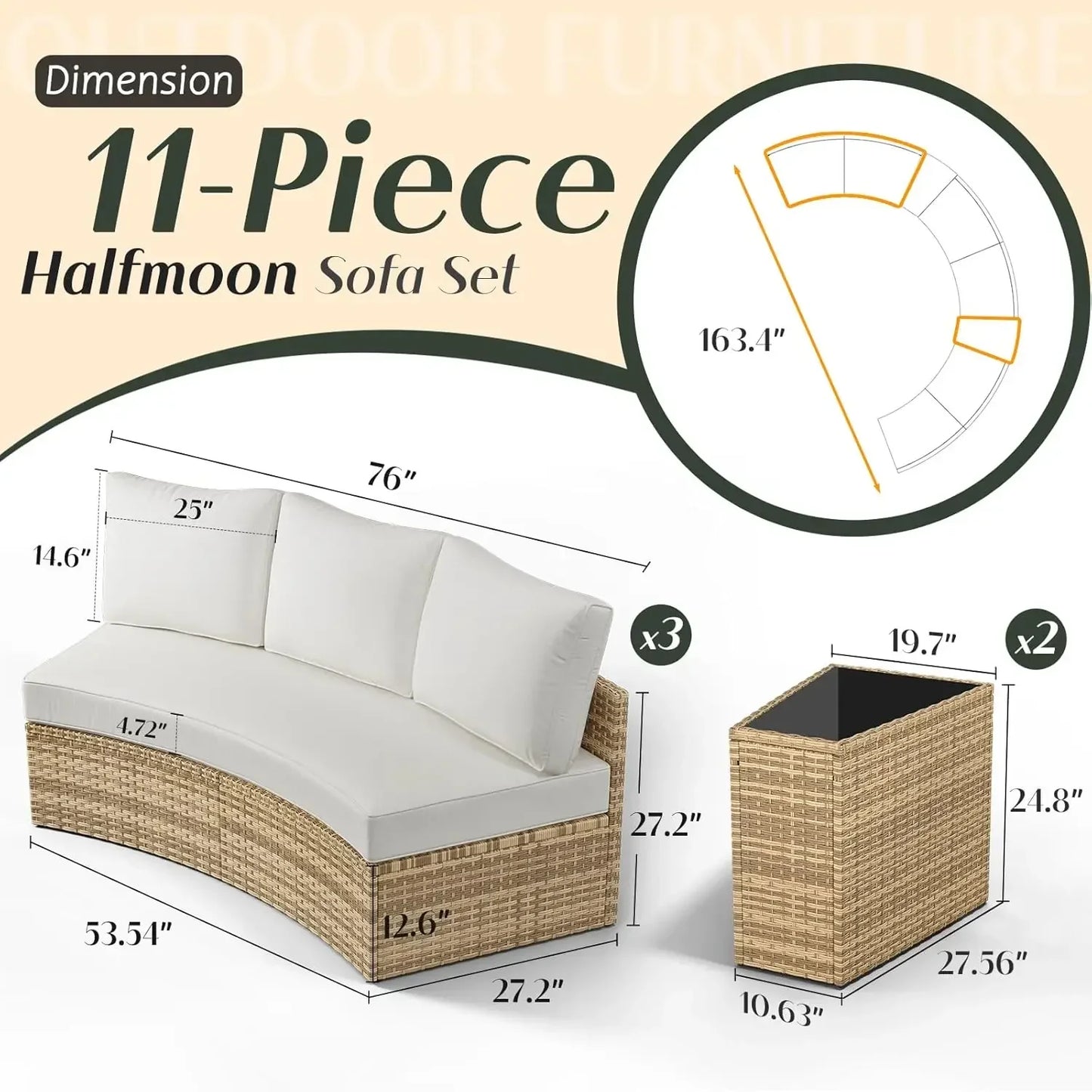 11-Piece Round Half-Moon Patio Set with Storage Table