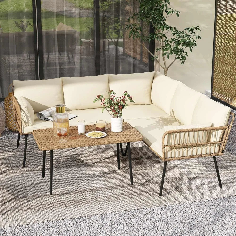 4-Piece Rattan Patio Sectional Set