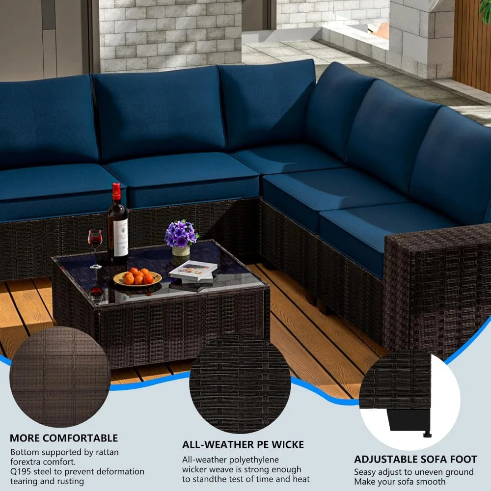 6-Piece Outdoor Sectional Sofa Set with Cushions & Coffee Table