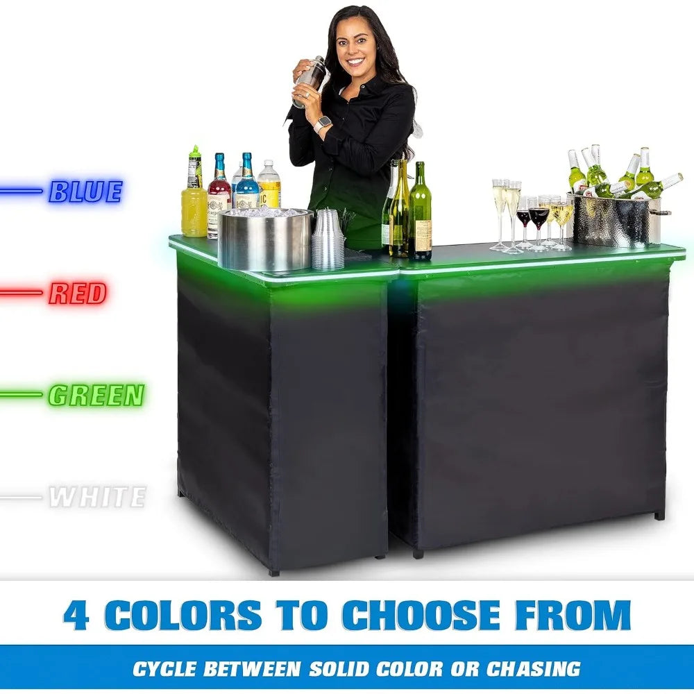 Portable Double Bar Table Set with Multi-Color LED Lights with Carrying Case