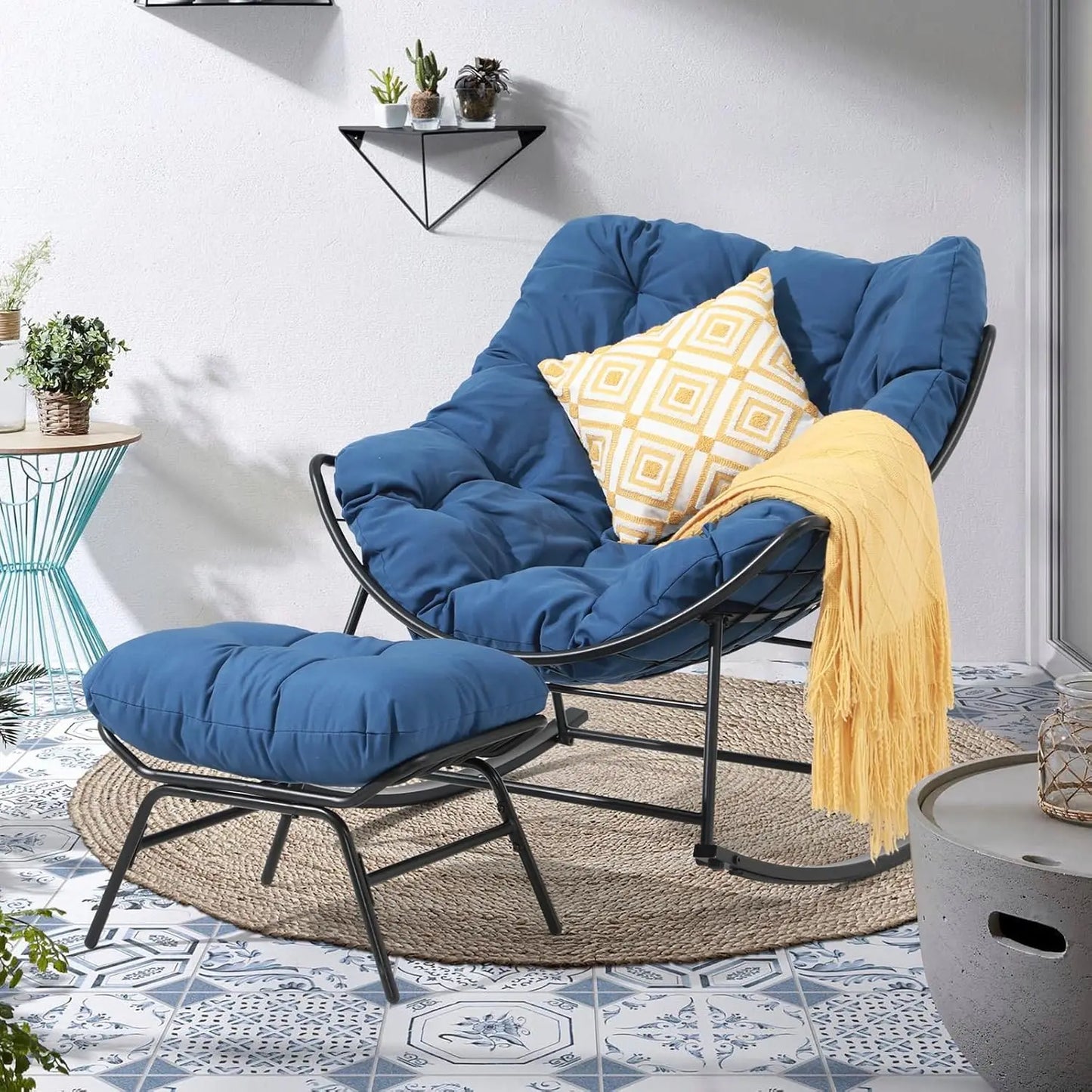 Outdoor Rocking Egg Chair with Ottoman