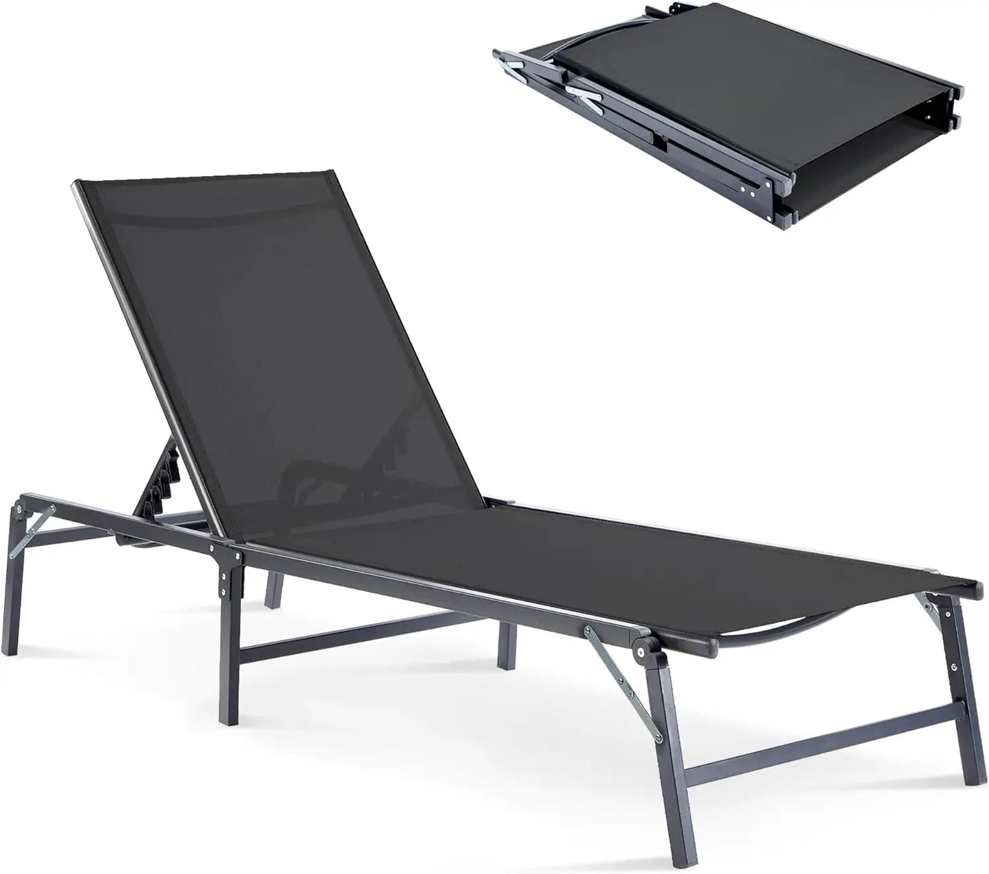 Set of 2 Foldable Outdoor Chaise Lounge Chairs with Adjustable Back