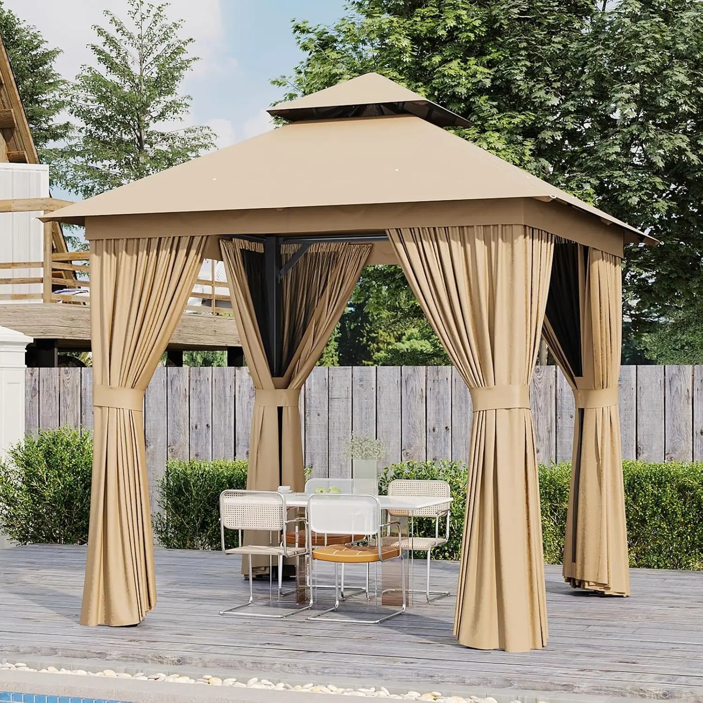 10x12 Outdoor Metal Gazebo with Double Roof & Mosquito Netting