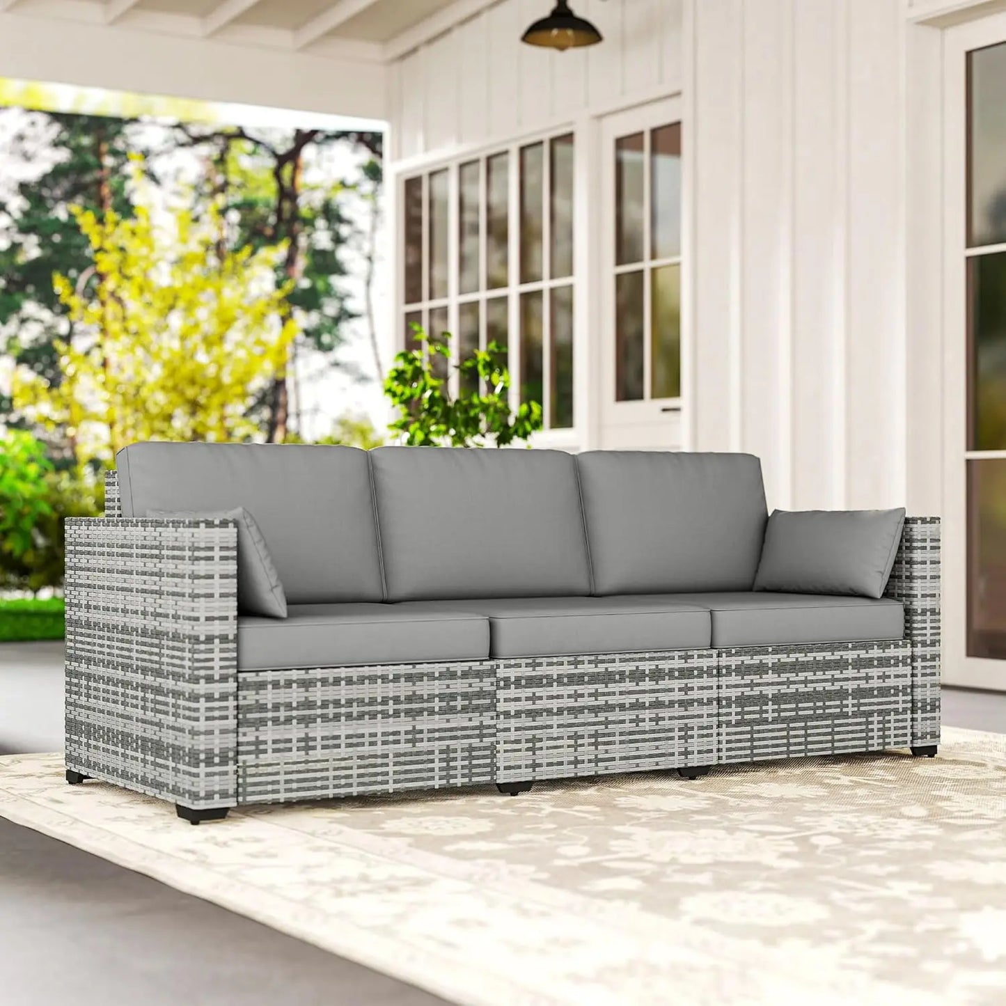 3-Seater PE Wicker Outdoor Patio Sofa with Cushions
