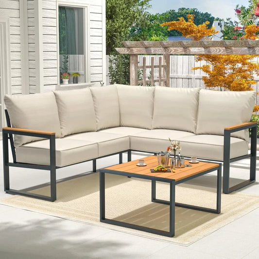 6-Piece L-Shaped Outdoor Sectional Set with Side Table