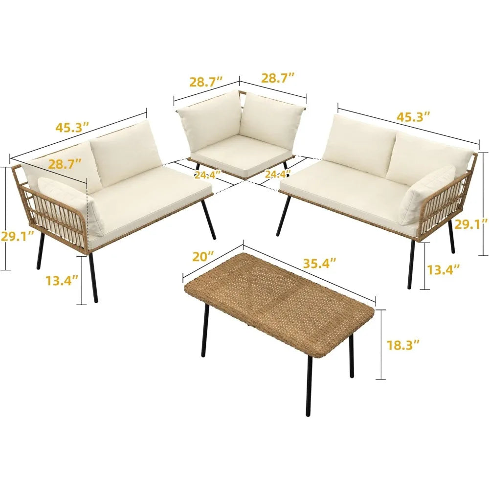 4-Piece Rattan Patio Sectional Set